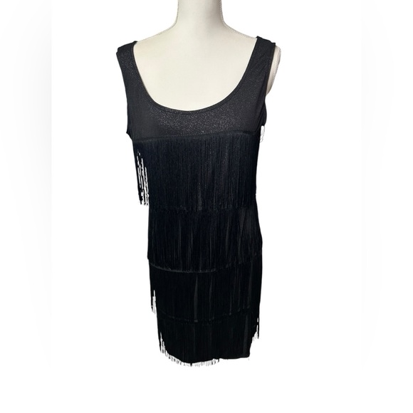 LEADTEX womens black flapper fringe costume size L 10/12 NWOT - Picture 3 of 6